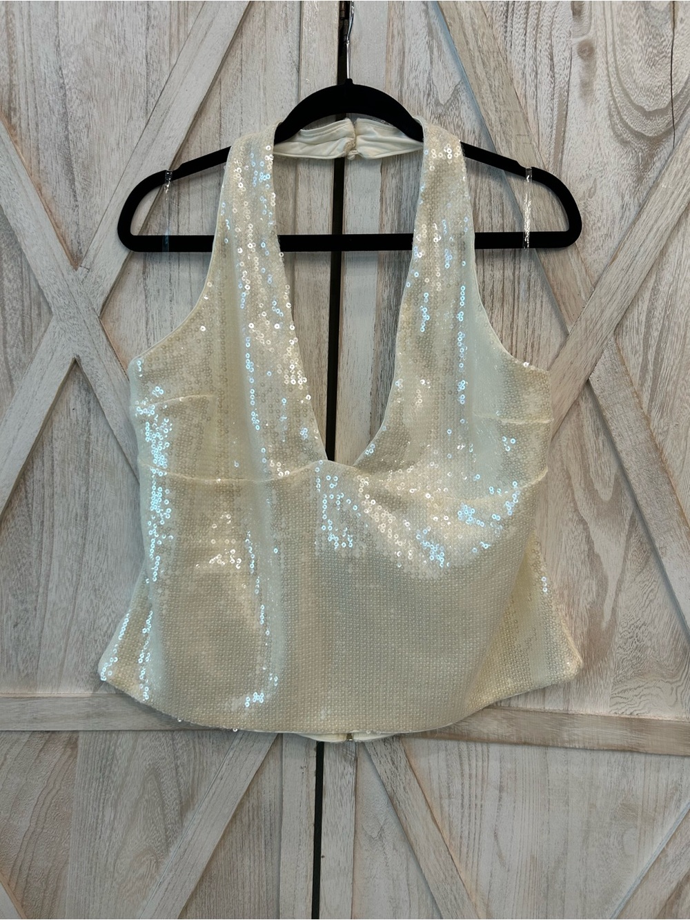 Fashion Nova Ivory Sequin Halter Camisole